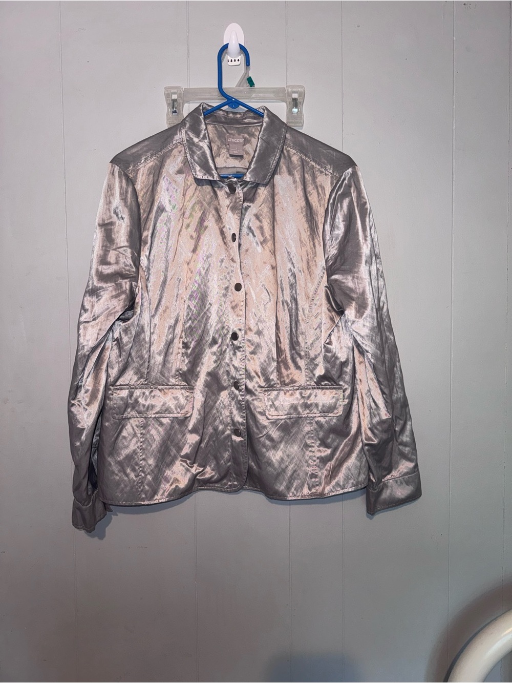 Chico's Shimmery Silver Satin Blazer
